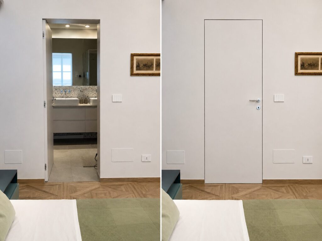 porta bagno filo muro aperta chiusa